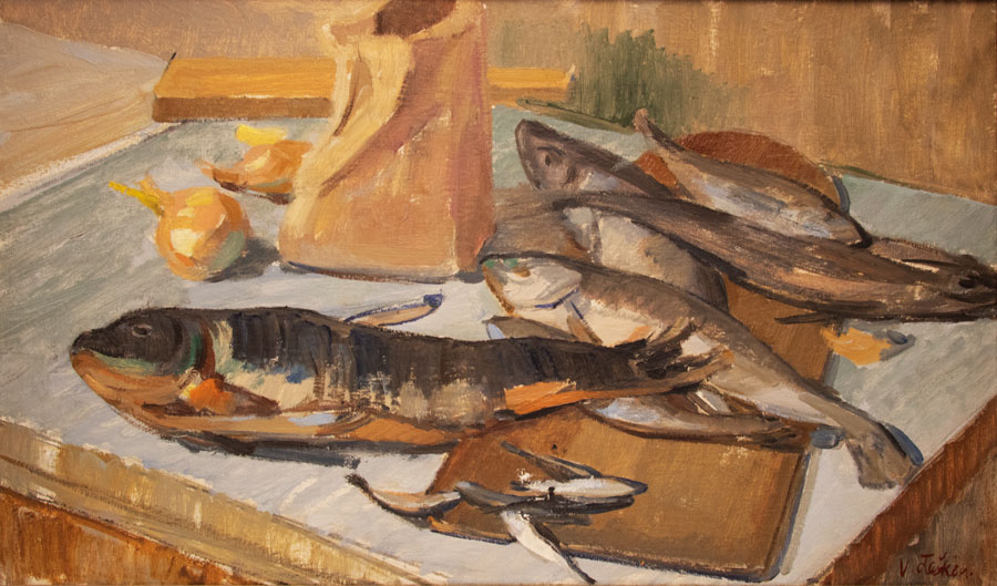 Viktor Leškin "Natüürmort kalade ja jahukotiga"