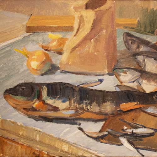 Viktor Leškin "Natüürmort kalade ja jahukotiga"