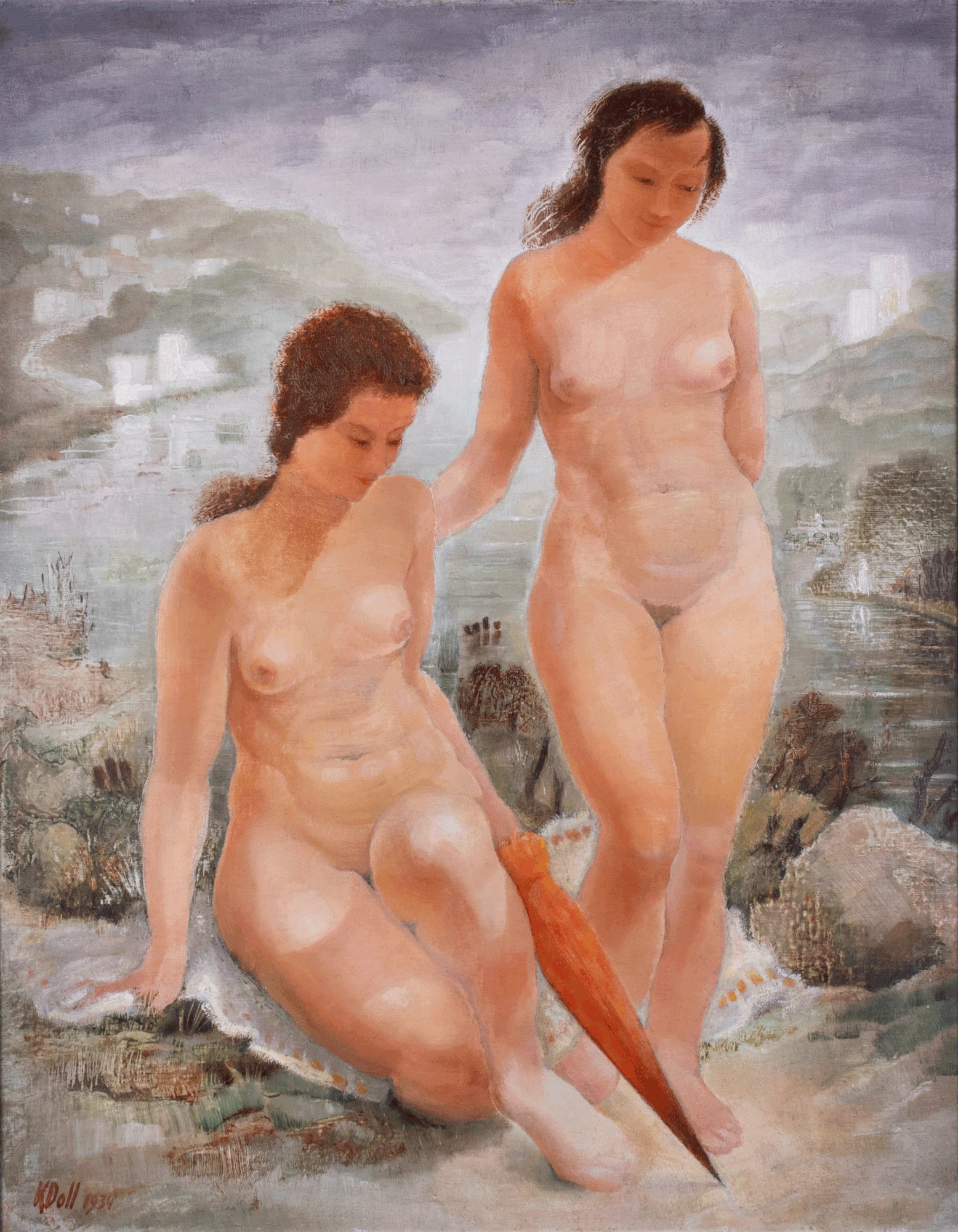 Karl Tael "Two Female Nudes on a Beach"