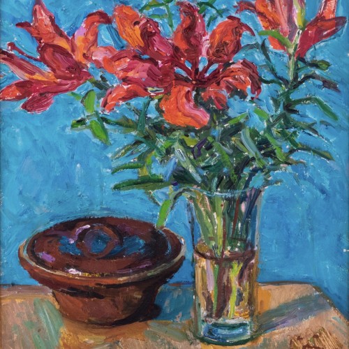 Valerian Loik "Red Lilies in a Vase"