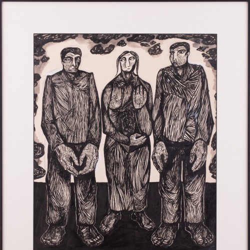 Preliminary work for the linocut 'Three People' (19420.14205)