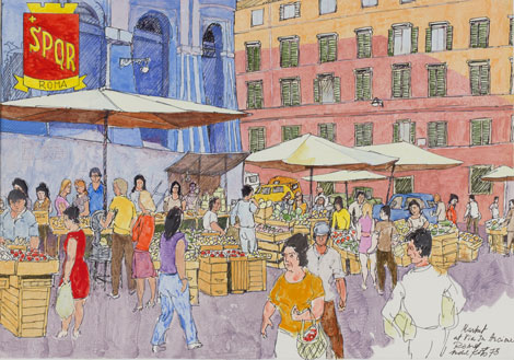 Endel Kõks "Turg Roomas (Market at Via in Arcione)"