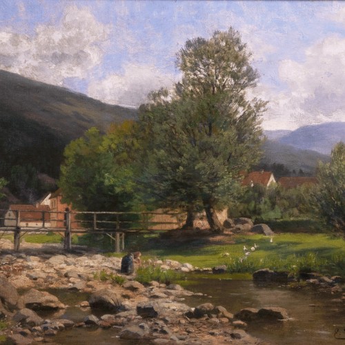 Eugen Gustav Dücker "Settlement in a River Valley"