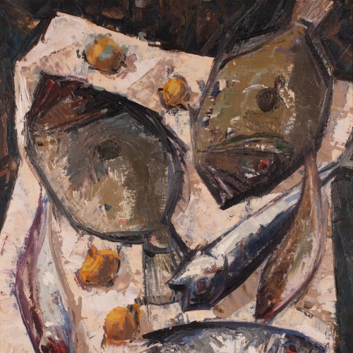 Viktor Leškin "Still Life with Fish and Onions"