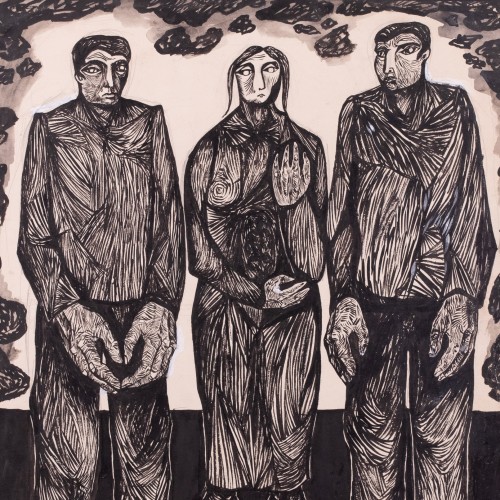 Preliminary work for the linocut 'Three People'