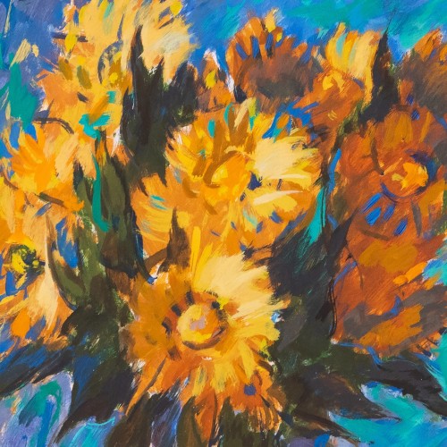 Marigolds on a Blue Backround
